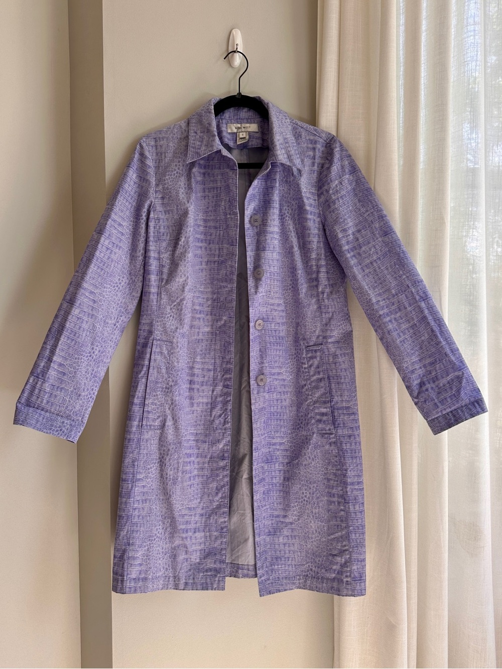 Nine West Women’s Snakeskin Print Purple Lavender 100% Cotton Trench Coat, S